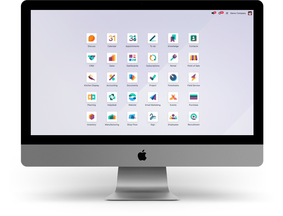 Interface des applications Odoo sur un écran de bureau
